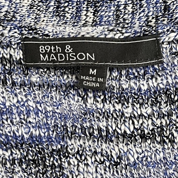 89th and Madison Cardigan Sweater Long Open Front Blue White Fringe Details - Picture 13 of 15